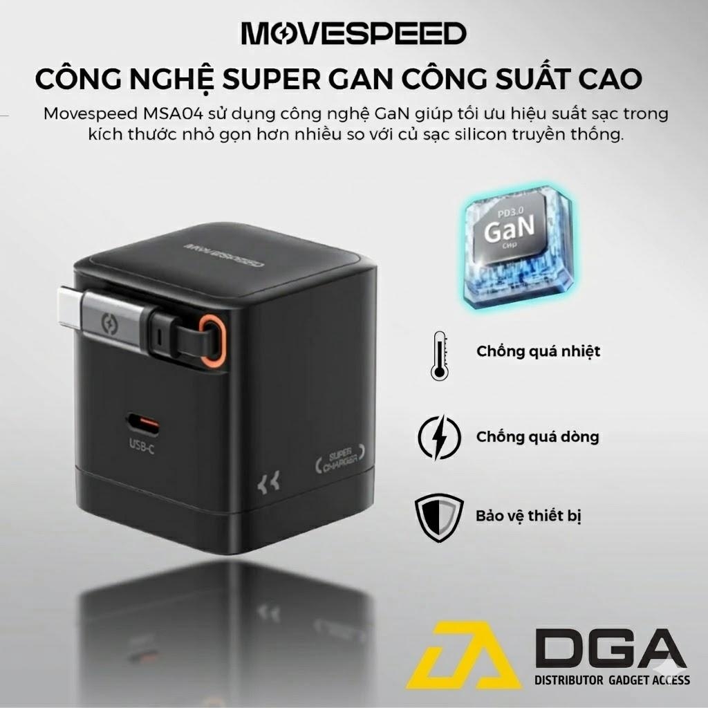 Củ sạc nhanh Movespeed MSA04 65W/35W | Super GaN | Tích hợp Type C