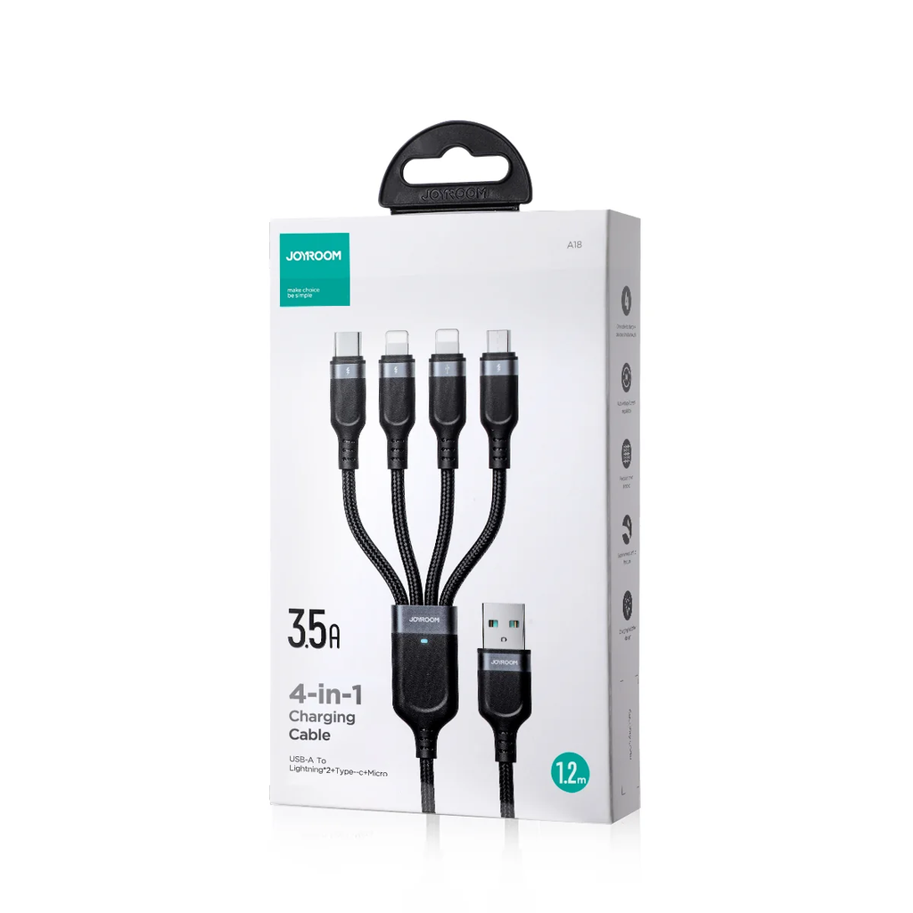 Cáp Sạc Đa Năng 4 in 1 Joyroom 1T4018A18 (3.5A, USB-A Sang 2xLightning / Type-C / Micro, Dài 1.2m)