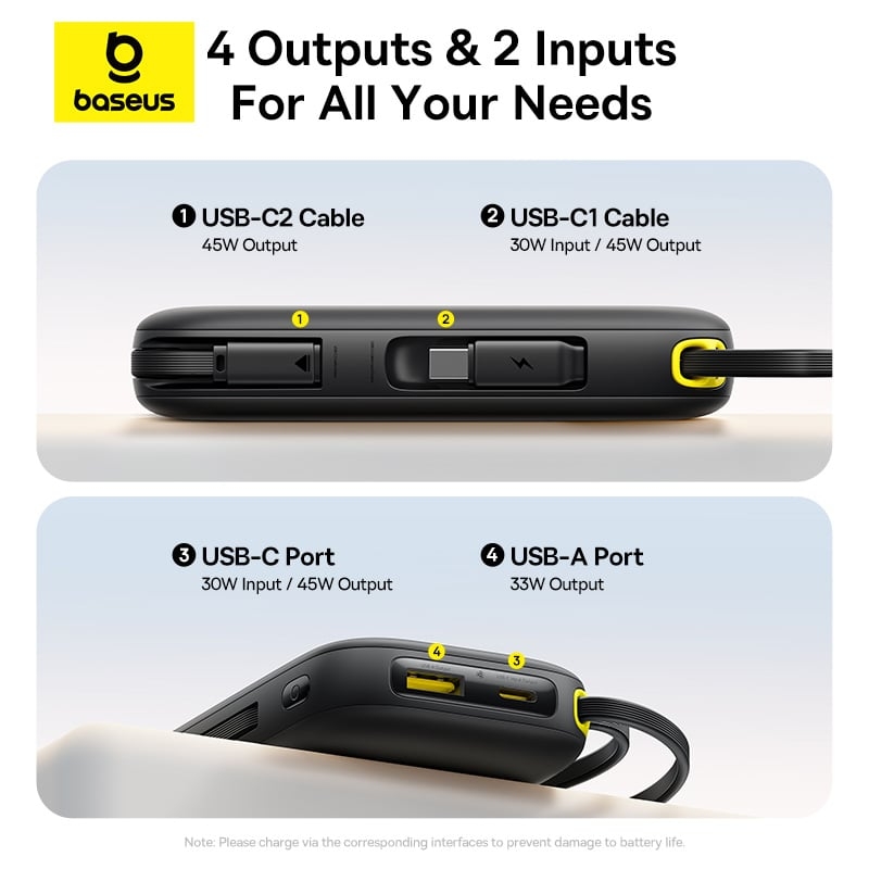 Pin Dự Phòng Baseus EnerFill FC31 QPow 3 10000mAh/20000mAh 45W (Digital Display, with Built-in USB-C + iP Cable)