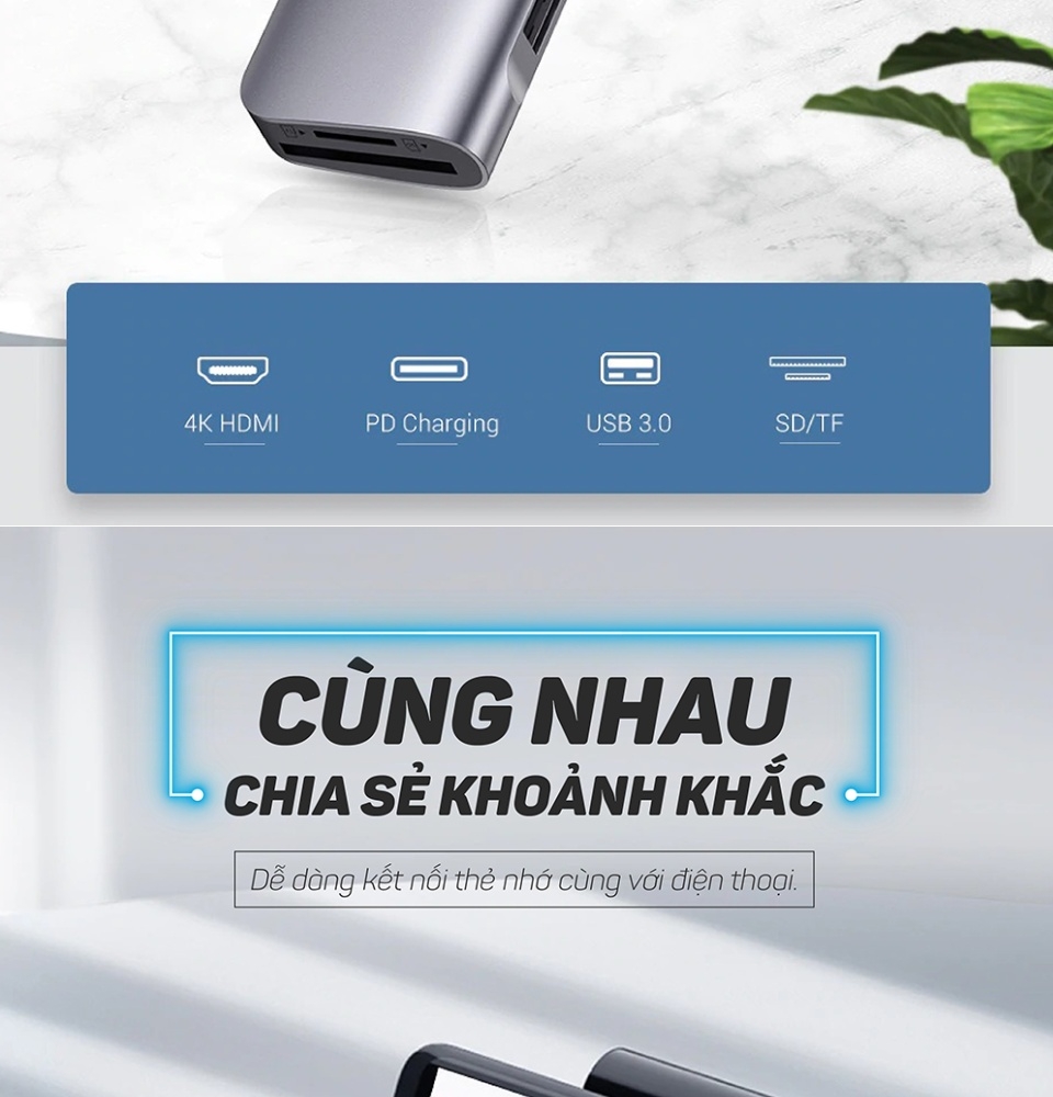 UGREEN USB Type C to USB 3.0*3 +  HDMI + PD Power Converter