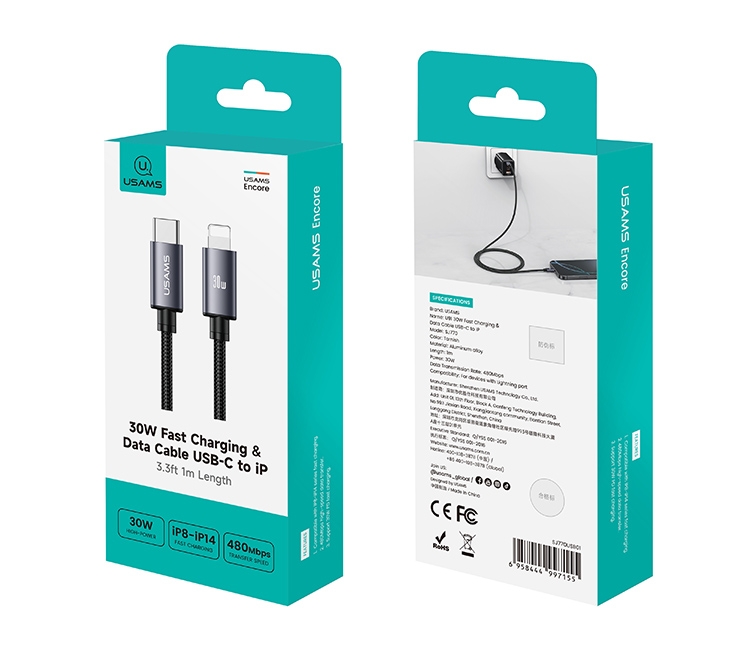 Cáp Sạc Nhanh C to Lightning USAMS SJ770 U91 30W (1.2m, 480Mbps)
