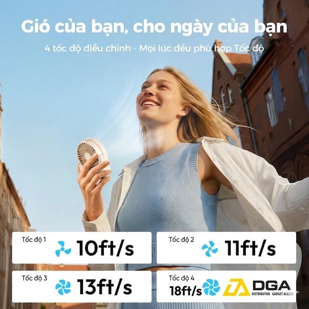 Quạt Để Bàn Cầm Tay Mini AECOOLY Chic 02 TE01 Pin 2000mAh Chạy Đến 11 Giờ 4 Tốc Độ Gió Siêu Mát Tiện Lợi