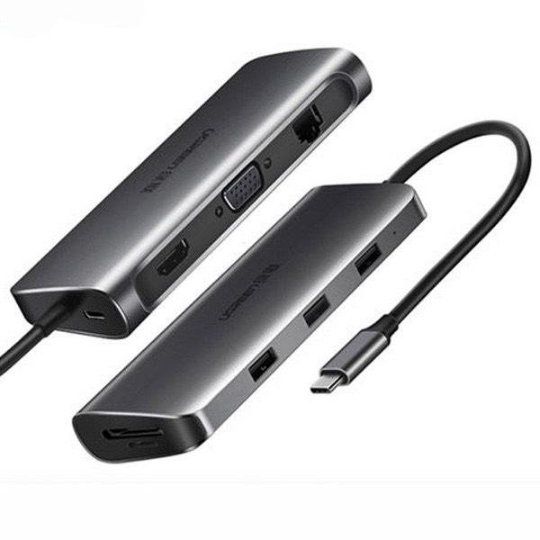 Hub chuyển đổi UGREEN USB-C to 2*USB3.0 + USB 2.0 + 2*HDMI +RJ45+ SD/TF +PD Converter 4K60Hz CM179 40873