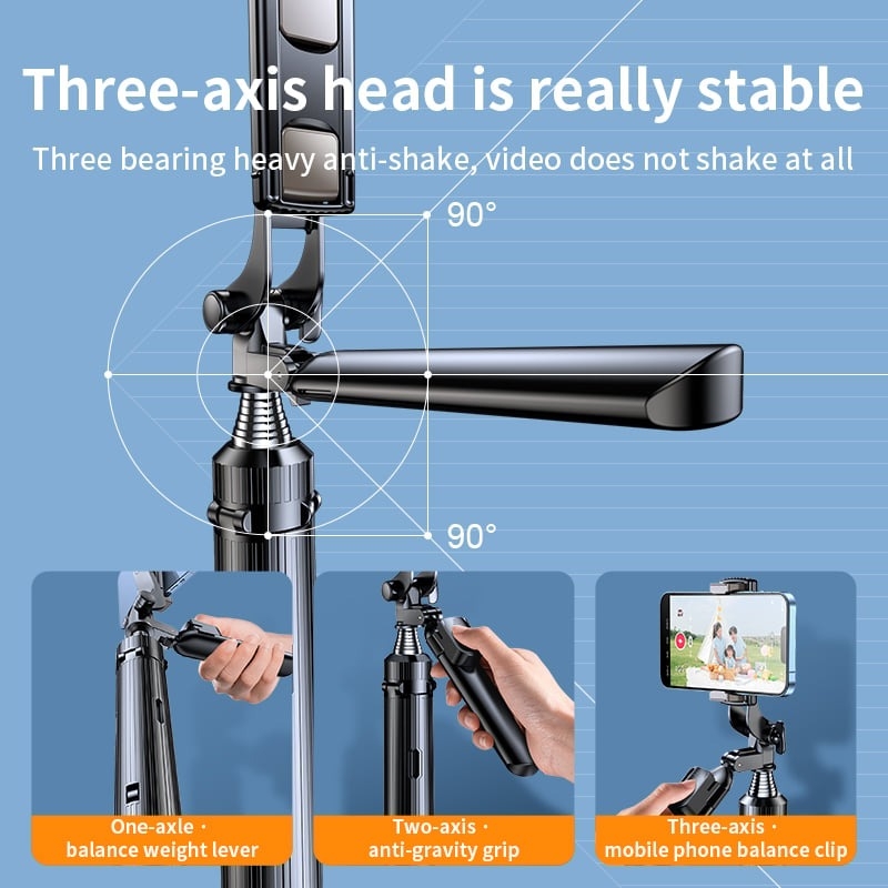 Gậy chụp ảnh tích hợp Tripod RTAKO Q052 1.8m Ultra-Wide Angle Selfie Stick (Góc rộng, 4 trục chống rung, kèm Remote Bluetooth chụp ảnh)