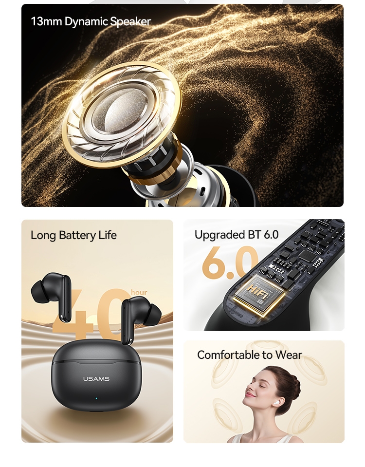 Tai Nghe Bluetooth TWS USAMS Echo E05 (Bluetooth v6.0, 3.5H, 3D Surround Stereo Sound, Low latency)