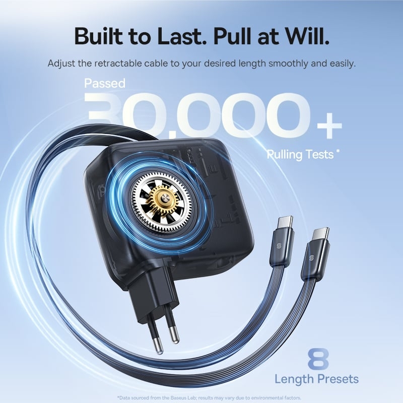 Củ sạc điện thoại Baseus EnerCore CJ21 Fast Charger with Dual Retractable Cables 3C 67W US - Đen, Model: E0120F00