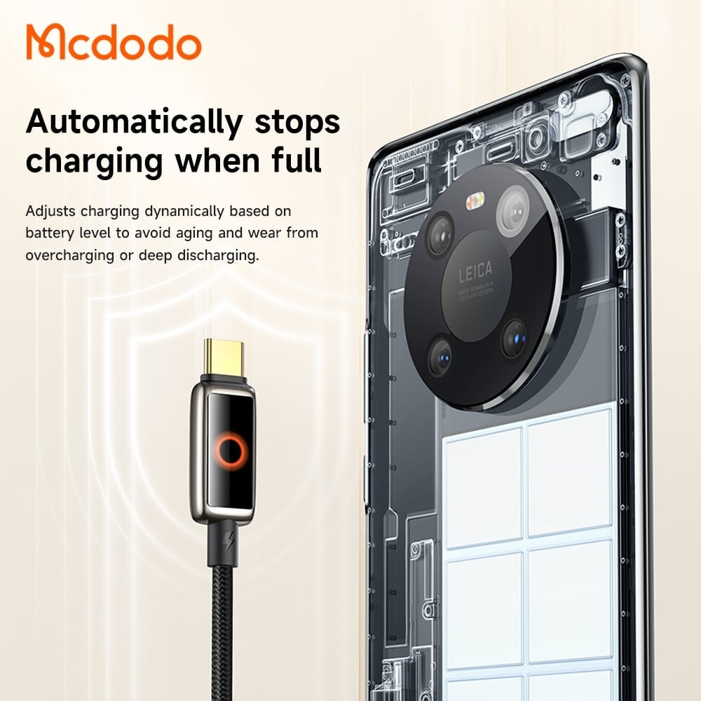Cáp Tự Ngắt USB to Type-C MCDODO CA-665 6A (1.2m, Auto Power Off, with Breathing Light, 480Mbps)