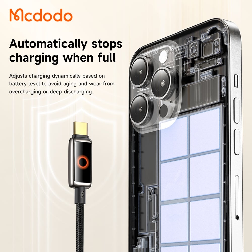 Cáp Tự Ngắt C to C MCDODO CA-668 100W (1.2m, Auto Power Off, with Breathing Light, 480Mbps)