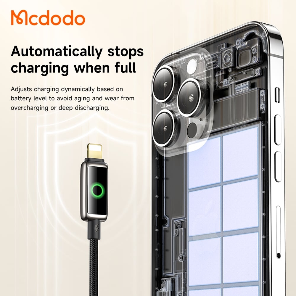 Cáp Tự Ngắt USB to Lightning MCDODO CA-659 3A (1.2m, Auto Power Off, with Breathing Light, 480Mbps)