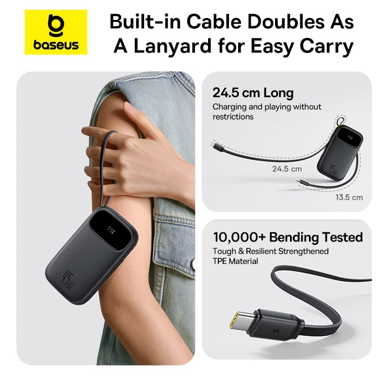 Pin Dự Phòng Baseus EnerFill FC31 QPow 3 10000mAh/20000mAh 45W (Digital Display, with Built-in USB-C + iP Cable)