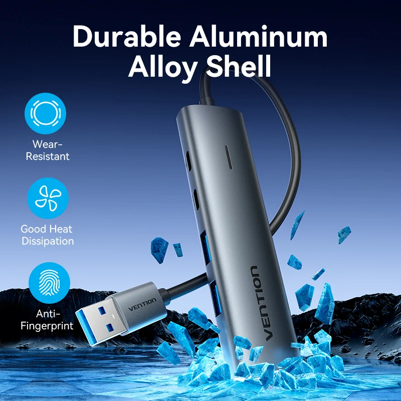 HUB Mở Rộng Đa Năng 5-in-1 VENTION TGX (USB-A to USB-C 3.2 Gen 1*1/USB 3.0*3/USB-C*1, 0.15M)