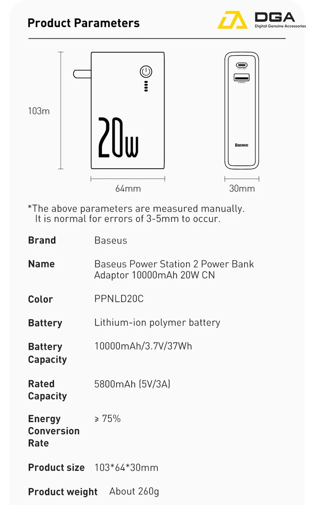 Cóc sạc nhanh kiêm pin sạc dự phòng Baseus Power Station 20W 2 in 1 PD/QC3.0