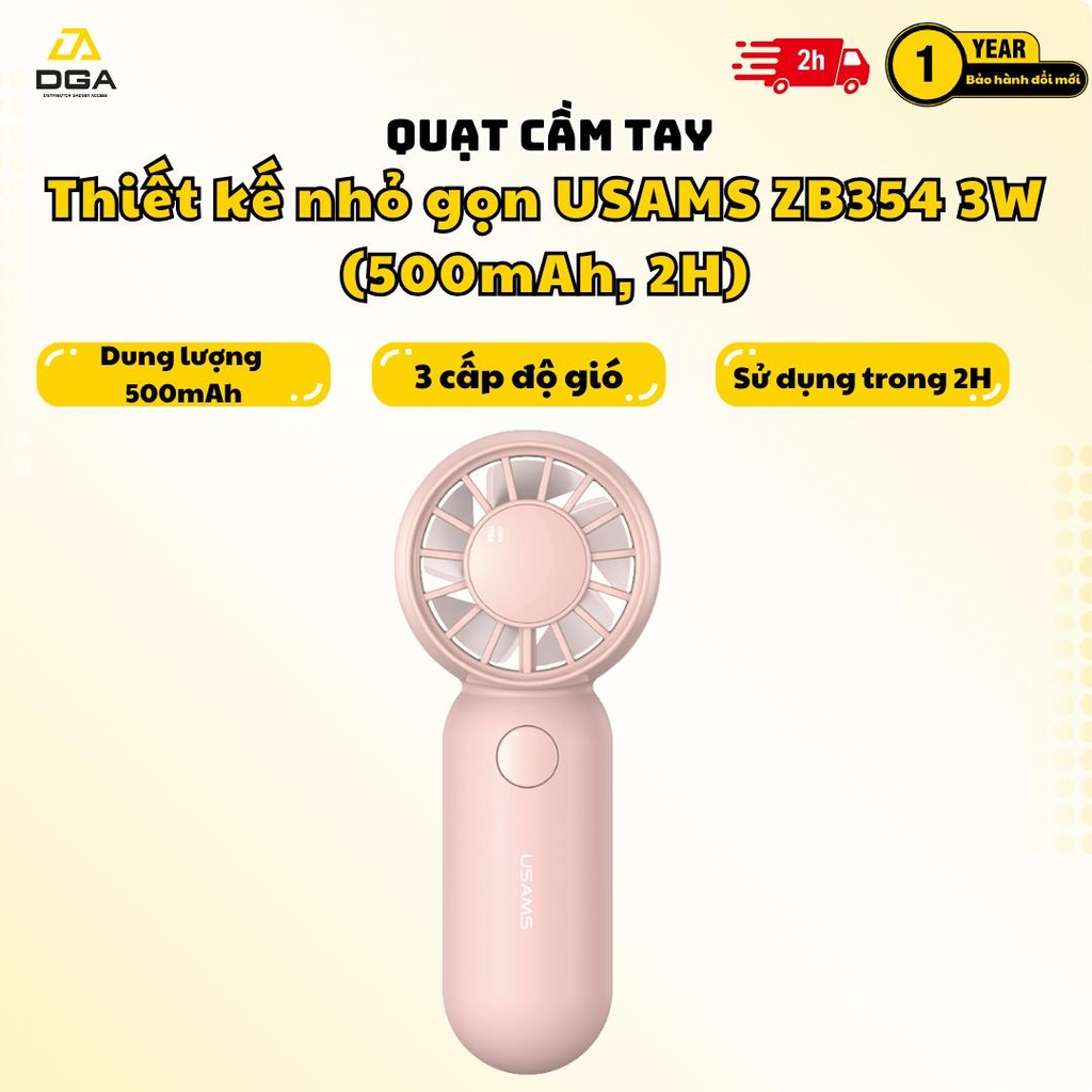 Quạt Mini Cầm Tay USAMS ZB354 3W (500mAh, 3 Speed Settings, 10400RPM, 2H)