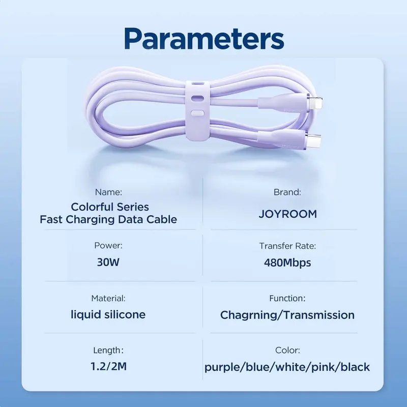 Cáp sạc Joyroom SA29 Colorful Series 30W Liquid Silicone Fast Charging Cable (Type-C to Lightning)
