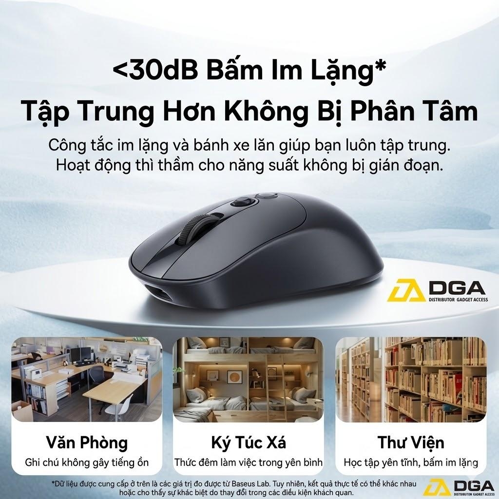 Chuột Không Dây Công Thái Học Baseus Editor EM2 (Bluetooth v5.3 & 2.4G Wireless Dual Mode, 45H, 4000 DPI, 300mAh, <30dB Quiet Clicking, Up to 250Hz Polling Rate)
