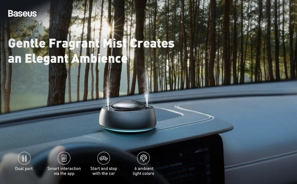 Máy Phun Sương Tinh Dầu Lọc Không Khí Trên Xe Hơi Baseus Wisdom Car Smart Dual-port Atomized Air Freshener