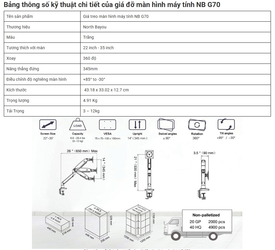 Giá treo màn hình NB G70 ( 22