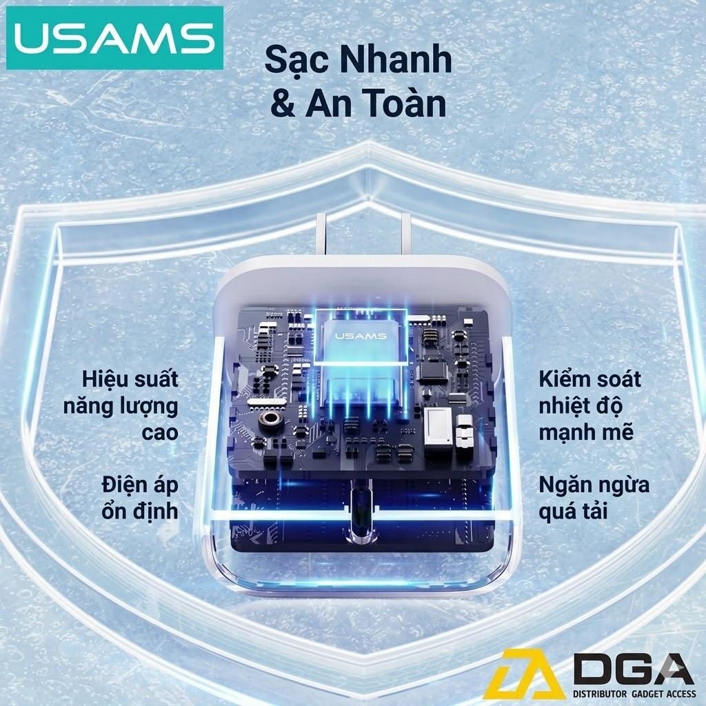 Bộ củ sạc điện thoại Usams OY Fast Charger Kit C-L 20W (US) - Trắng