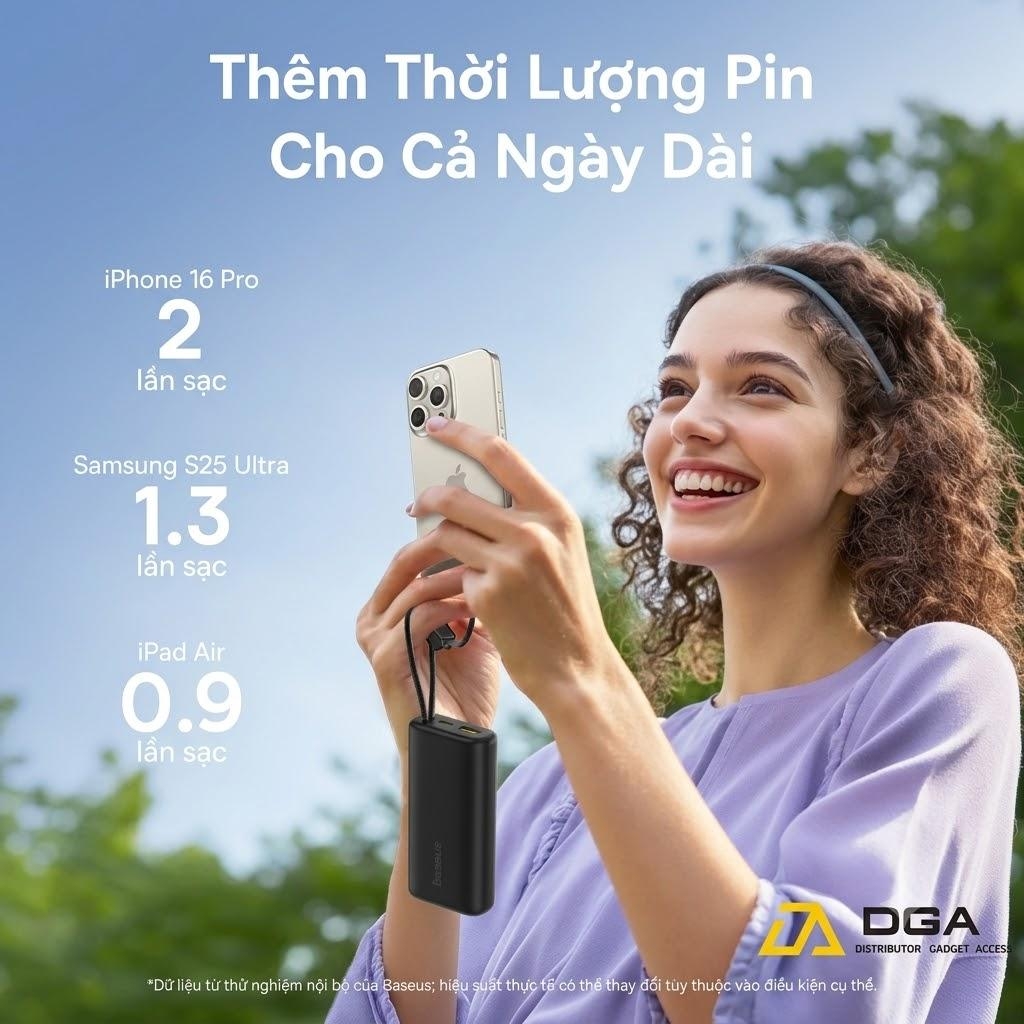 Pin Dự Phòng Baseus EnerFill FC41 10000mAh 67W (Digital Display, with Dual Built-in USB-C Cables, 1*Type-C + 1*USB-A port)
