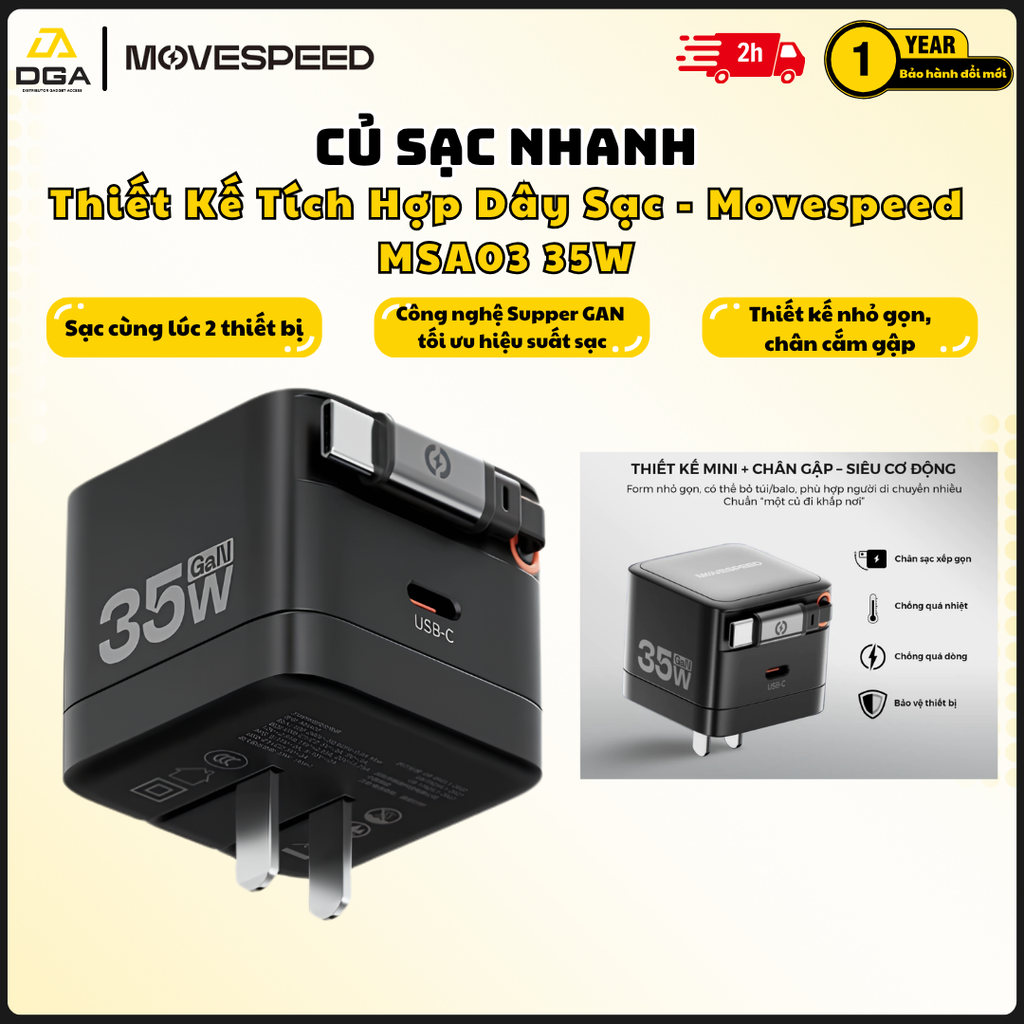 Củ sạc nhanh Movespeed MSA04 65W/35W | Super GaN | Tích hợp Type C