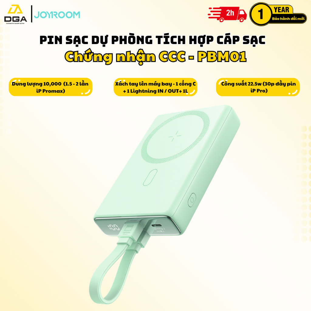 Sạc dự phòng không dây iPhone Joyroom PBM01 nam châm dùng cho điện thoại tặng kèm dây sạc C to Light