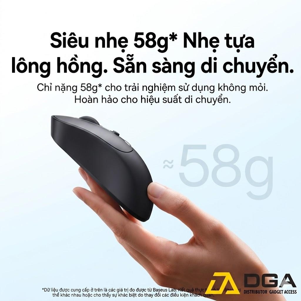 Chuột Không Dây Công Thái Học Baseus Editor EM2 (Bluetooth v5.3 & 2.4G Wireless Dual Mode, 45H, 4000 DPI, 300mAh, <30dB Quiet Clicking, Up to 250Hz Polling Rate)