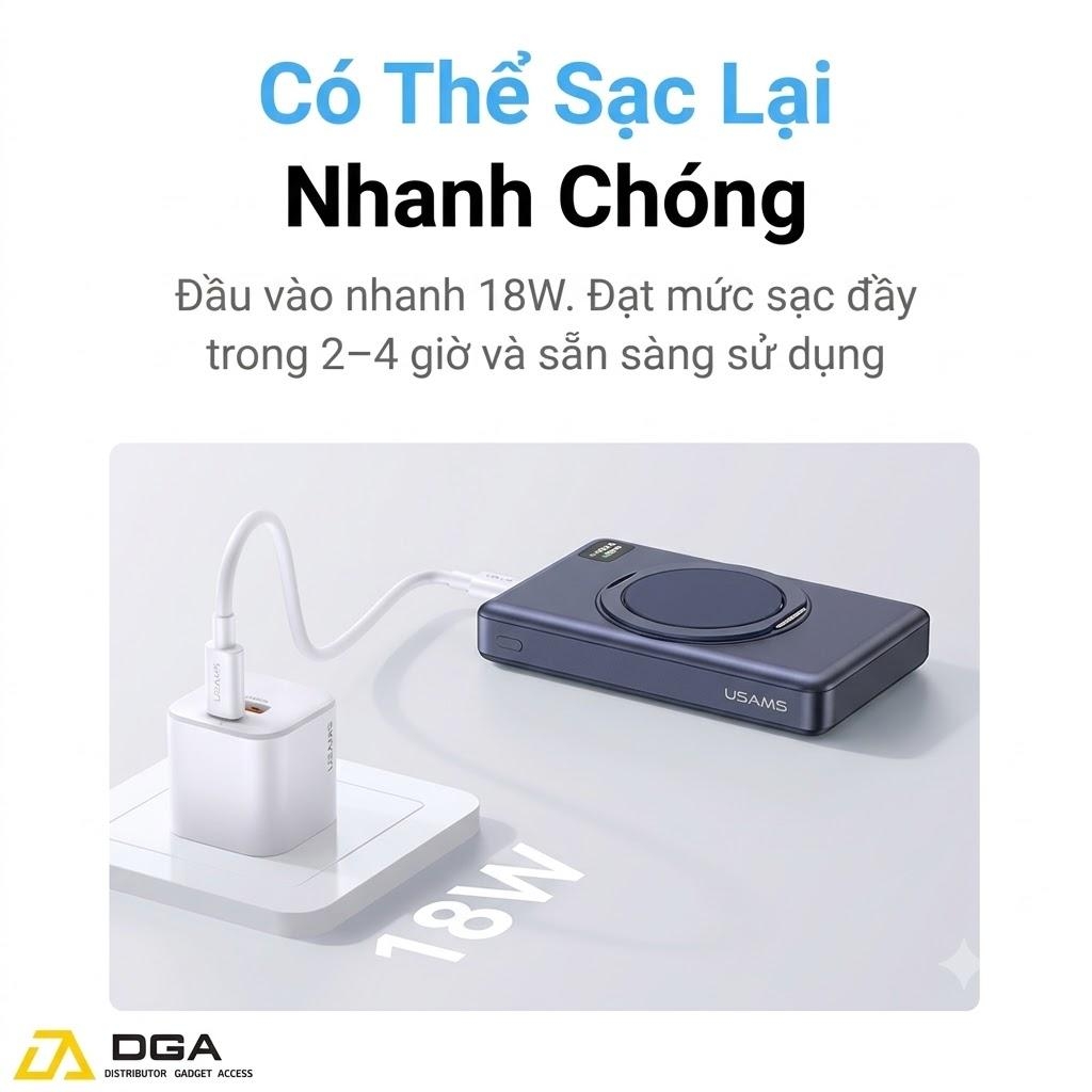 Pin Dự Phòng Không Dây USAMS CD269 10000mAh 22.5W (CCC / 3C Certification, 1*Type-C port, 15W Wireless Charging, Digital Display)