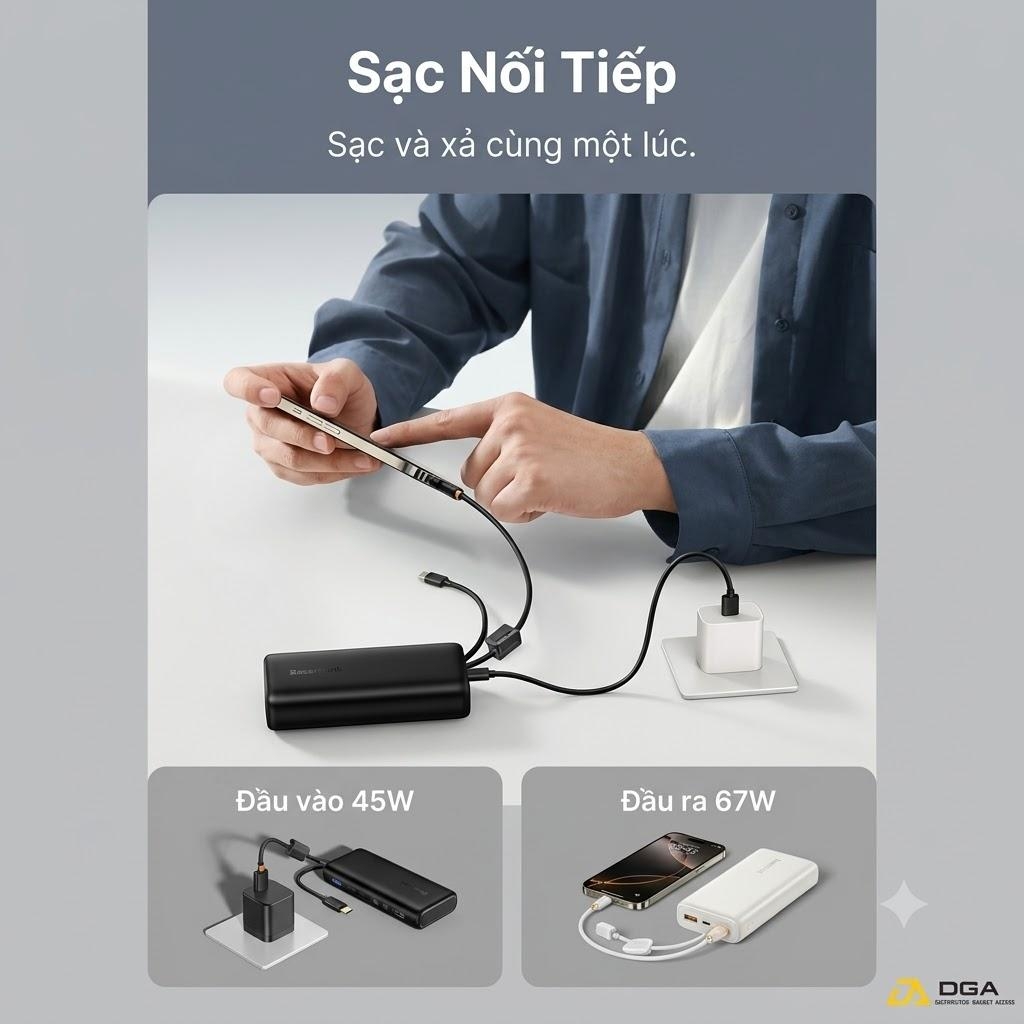 Pin Dự Phòng Baseus EnerFill FC41 10000mAh 67W (Digital Display, with Dual Built-in USB-C Cables, 1*Type-C + 1*USB-A port)