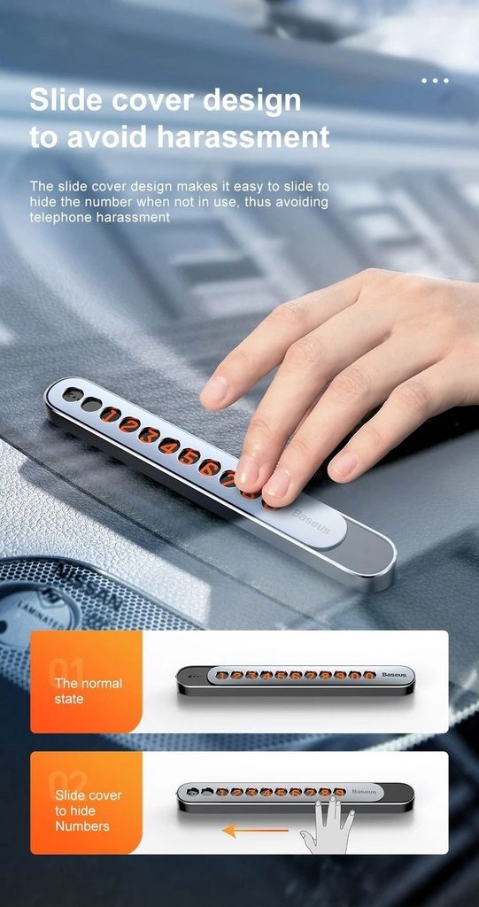Bảng số điện thoại dạ quang dùng cho xe hơi Baseus Sliding Cover Temporary Parking Number