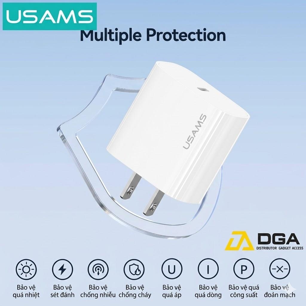 Bộ củ sạc điện thoại Usams OY Fast Charger Kit C-L 20W (US) - Trắng