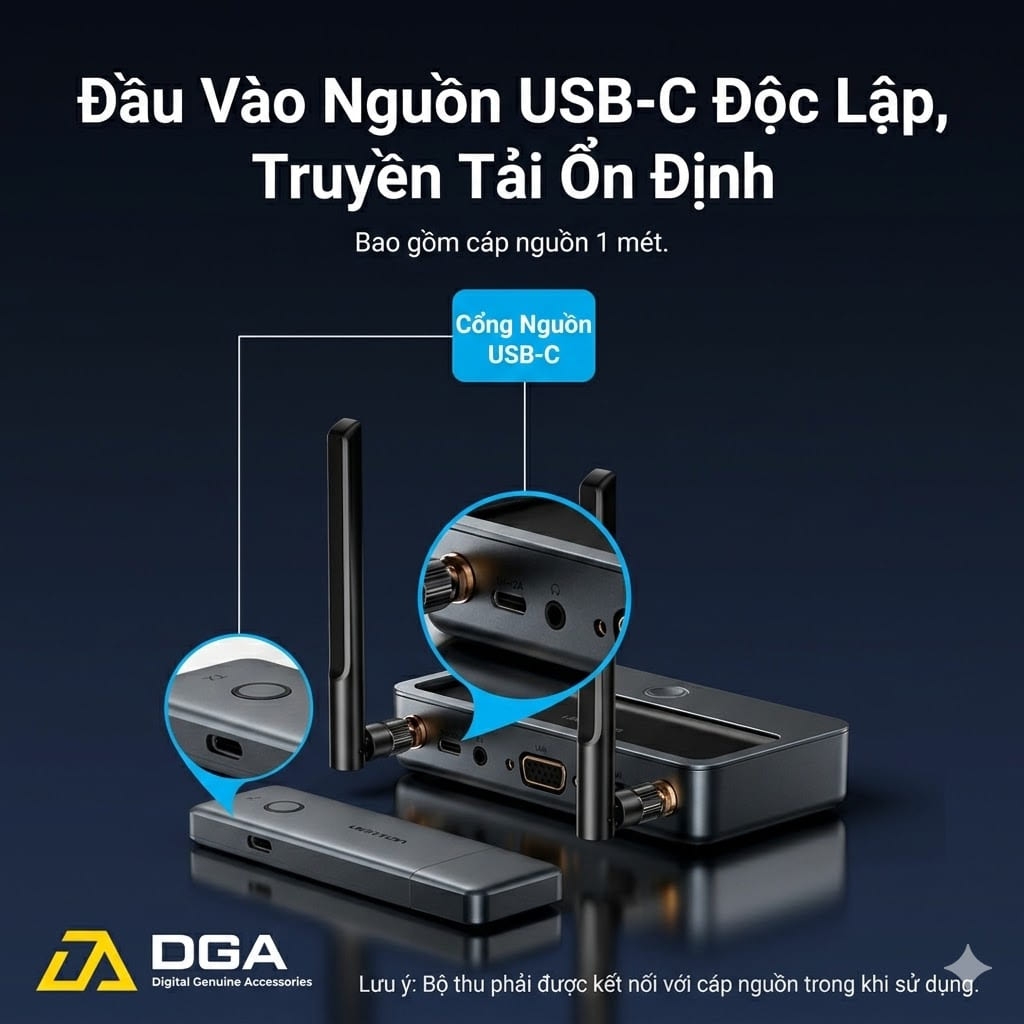 Bộ chuyển đổi Vention Enterprise-Grade Wireless HDMI to HDMI + VGA + 3.5mm TRS + USB-C Transmitter and Receiver Aluminum Alloy Type (ADTH0) - Xám