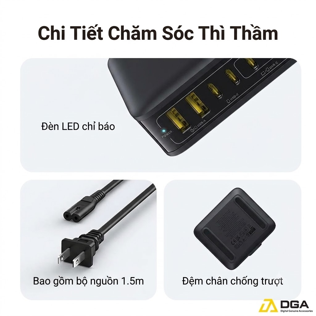 Bộ Sạc Để Bàn Baseus EnerFill FH21 6 cổng 120W Đa Năng, Sạc Nhanh Laptop 1 cổng 65W