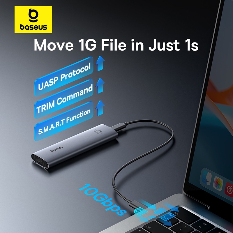 Box Đựng Ổ Cứng Di Động SSD M.2 Baseus FlyJoy Series SSD Enclosure Type C 3.2 Gen2 (New Upgrade Version, M.2 NVMe and SATA 2280, 2260, 2242, 2230)