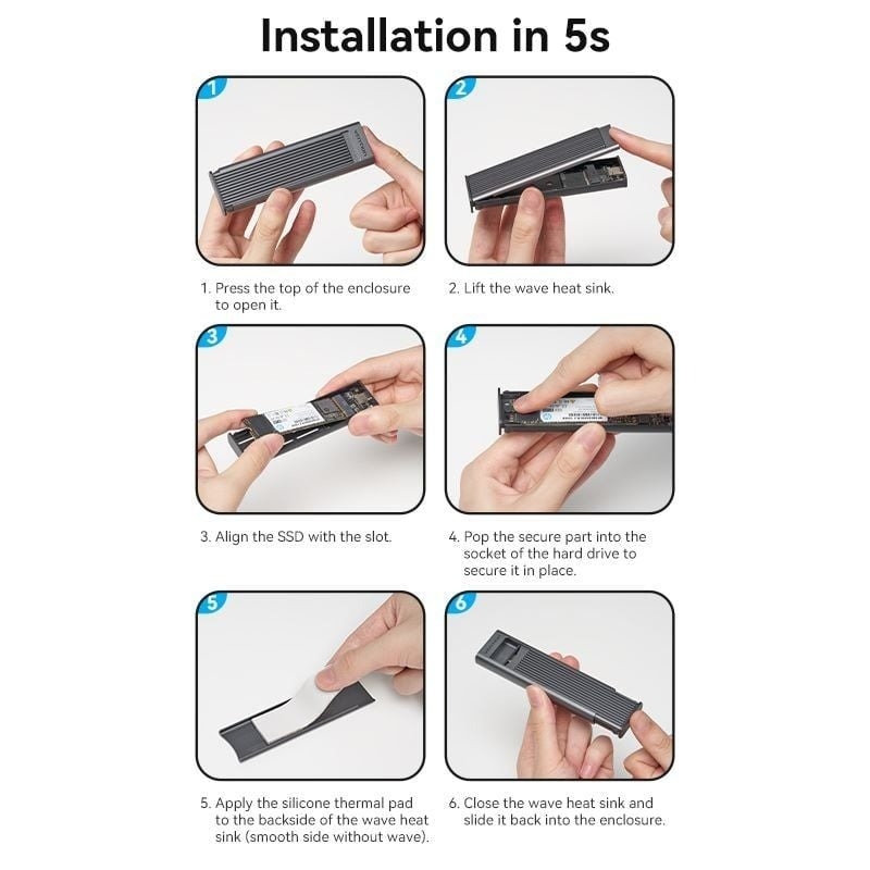Box Đựng Ổ Cứng Di Động SSD M.2 Vention M.2 NVMe SSD Enclosure KPKH0 (USB 3.1 Gen 2-C, with Heat Sink)