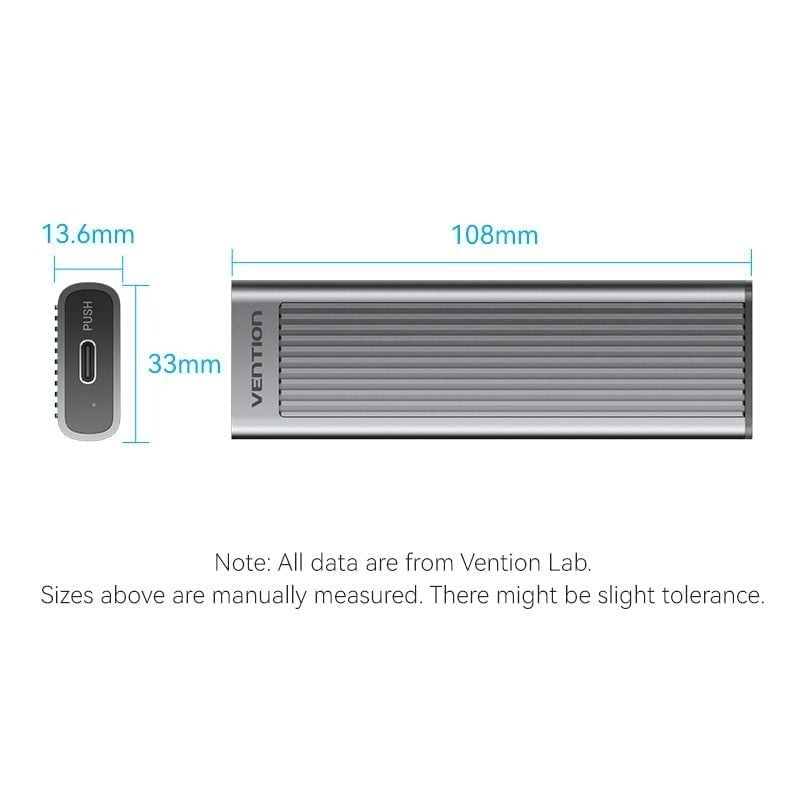 Box Đựng Ổ Cứng Di Động SSD M.2 Vention M.2 NVMe SSD Enclosure KPKH0 (USB 3.1 Gen 2-C, with Heat Sink)