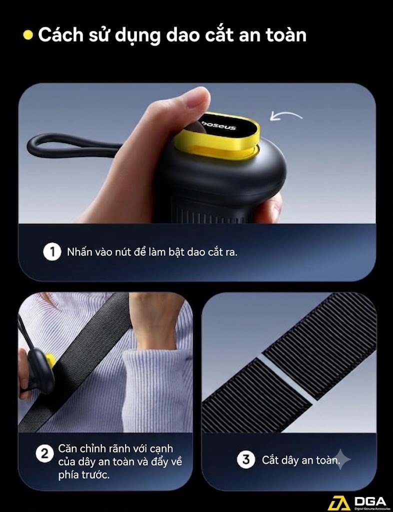 Búa phá kính thoát hiểm dùng trên xe hơi Baseus GoTrip DT1 Double Headed Car Safety Hammer