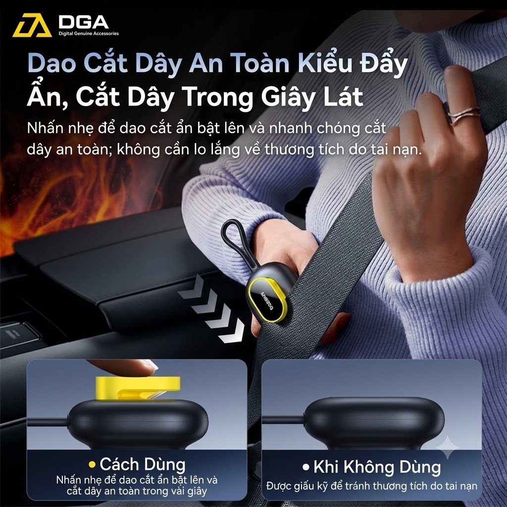 Búa phá kính thoát hiểm dùng trên xe hơi Baseus GoTrip DT1 Double Headed Car Safety Hammer