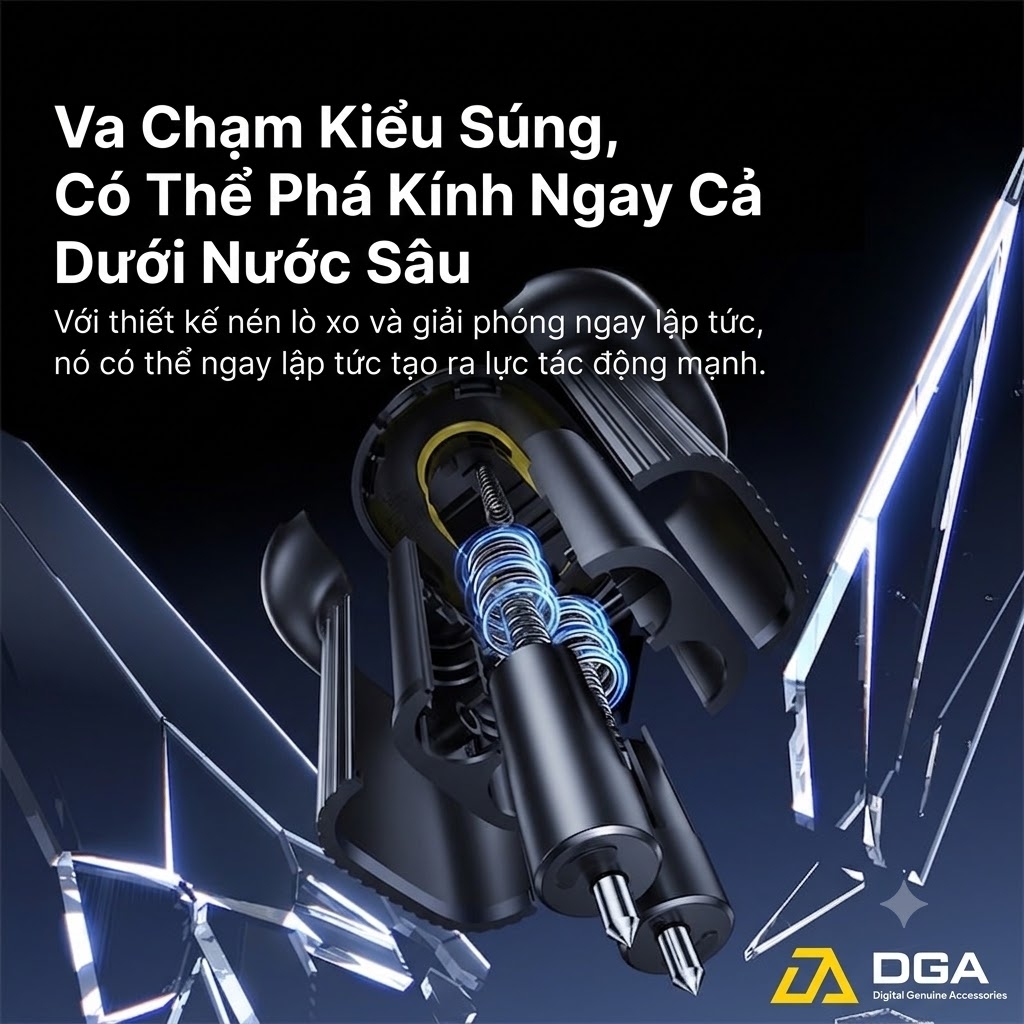 Búa phá kính thoát hiểm dùng trên xe hơi Baseus GoTrip DT1 Double Headed Car Safety Hammer