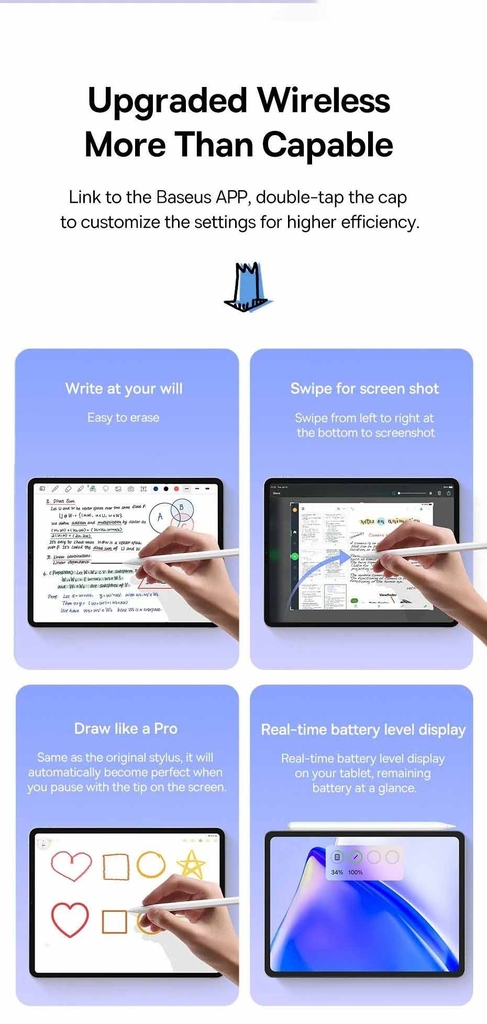 Bút Cảm Ứng Baseus Pencil 2 Pro Smooth Writing Wireless Charging Stylus, Dùng Cho iPad Mini6 Pro Air4, 5