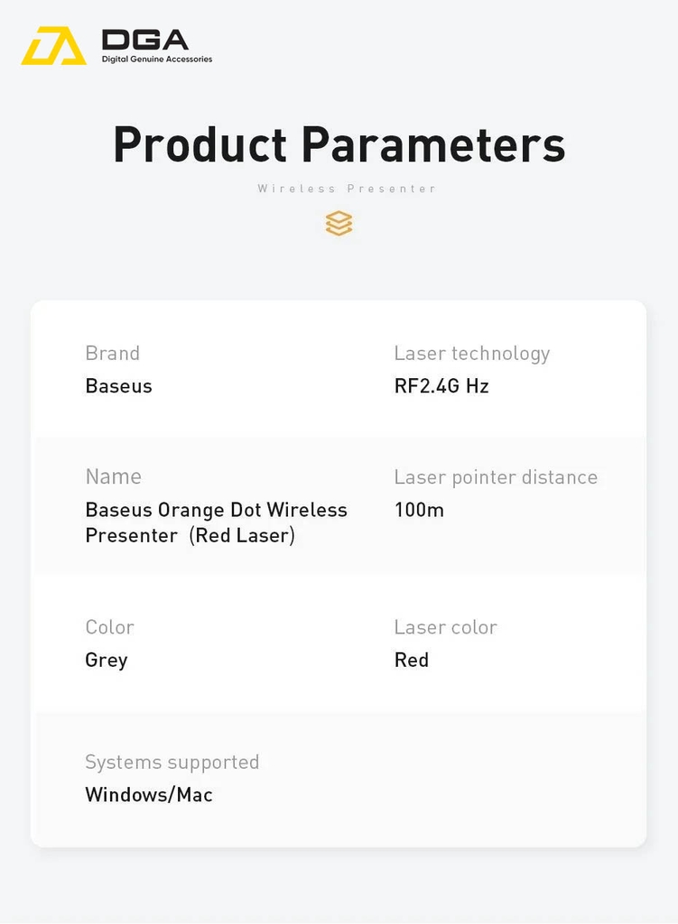 Bút Laser trình chiếu Baseus Orange Dot Wireless Presenter Red Laser Pointer