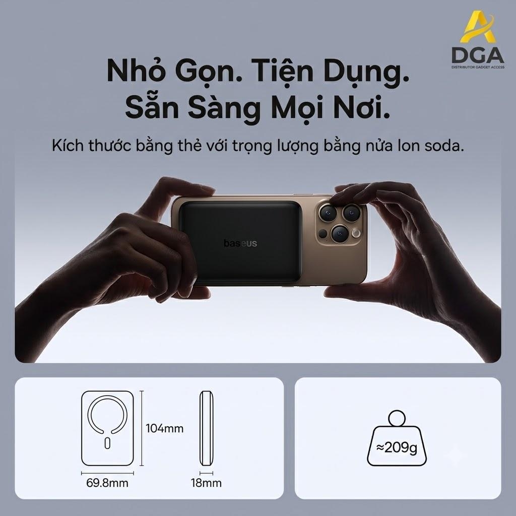 Pin sạc dự phòng Baseus EnerFill FM11 Ultra-Mini Magnetic Power Bank 10000mAh 22.5W (CCC / 3C Certification, Includes Simple Cable Type-C to Type-C 20V/3A 30cm)