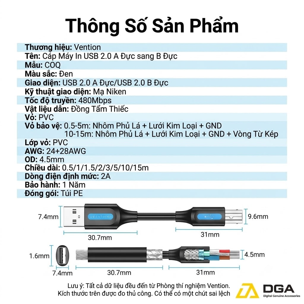Cáp Dành Cho Máy In USB 2.0 to Type-B VENTION COQ