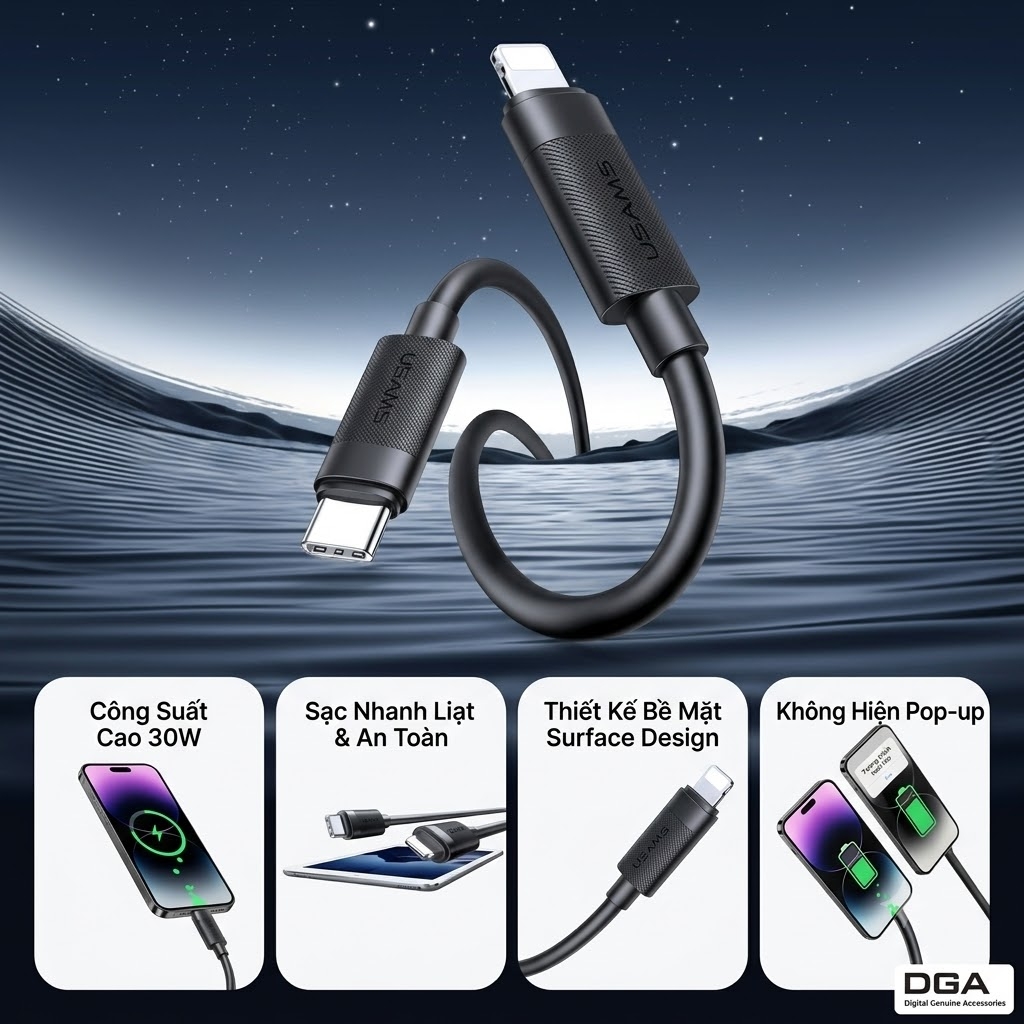 Cáp sạc điện thoại C to IP 30w USAMS model: SJ781 U94 dài 1m