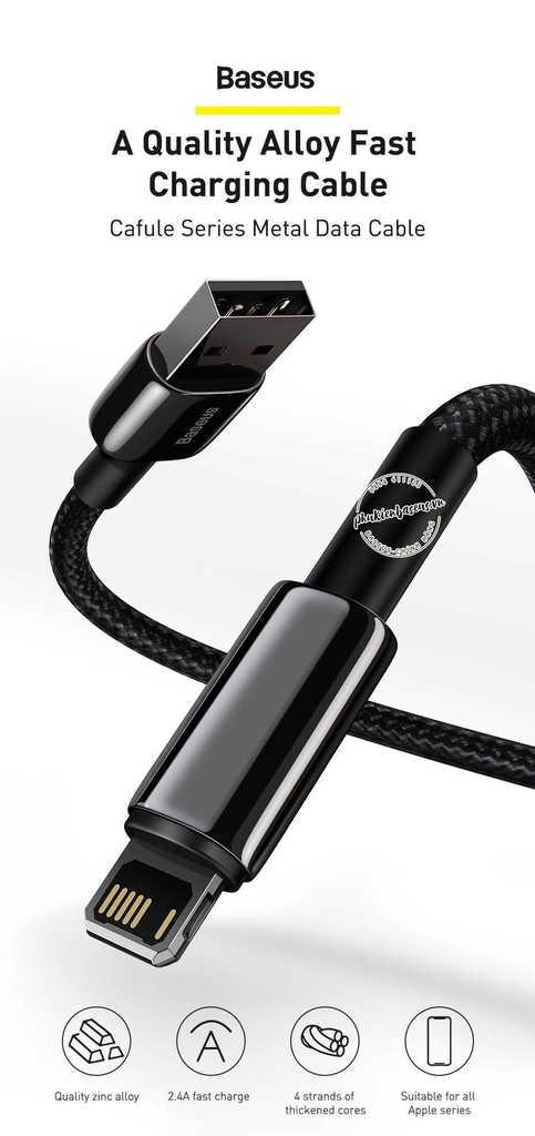 Cáp sạc 2.4A, siêu bền Baseus Tungsten Gold USB to Lightning dùng iPhone/iPad