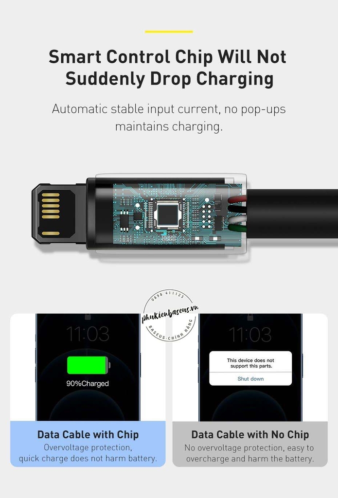 Cáp sạc 2.4A, siêu bền Baseus Tungsten Gold USB to Lightning dùng iPhone/iPad