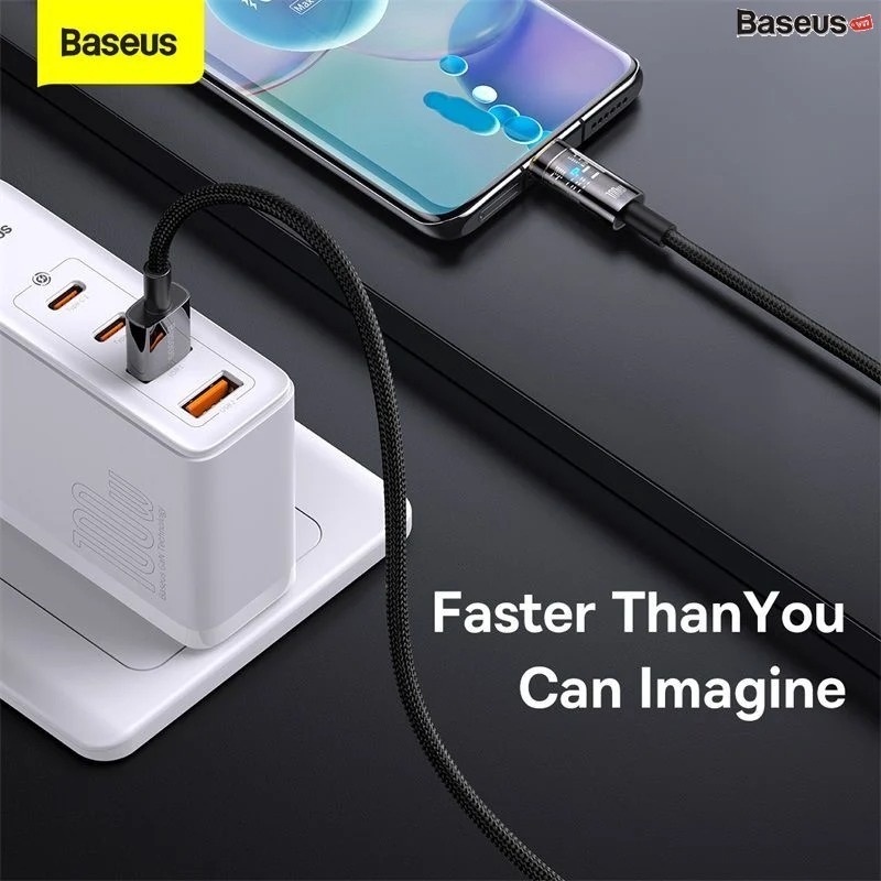 Cáp tự ngắt 100W Baseus USB to Type C 100W Explorer Series Auto Power-Off Fast Charging Data Cable