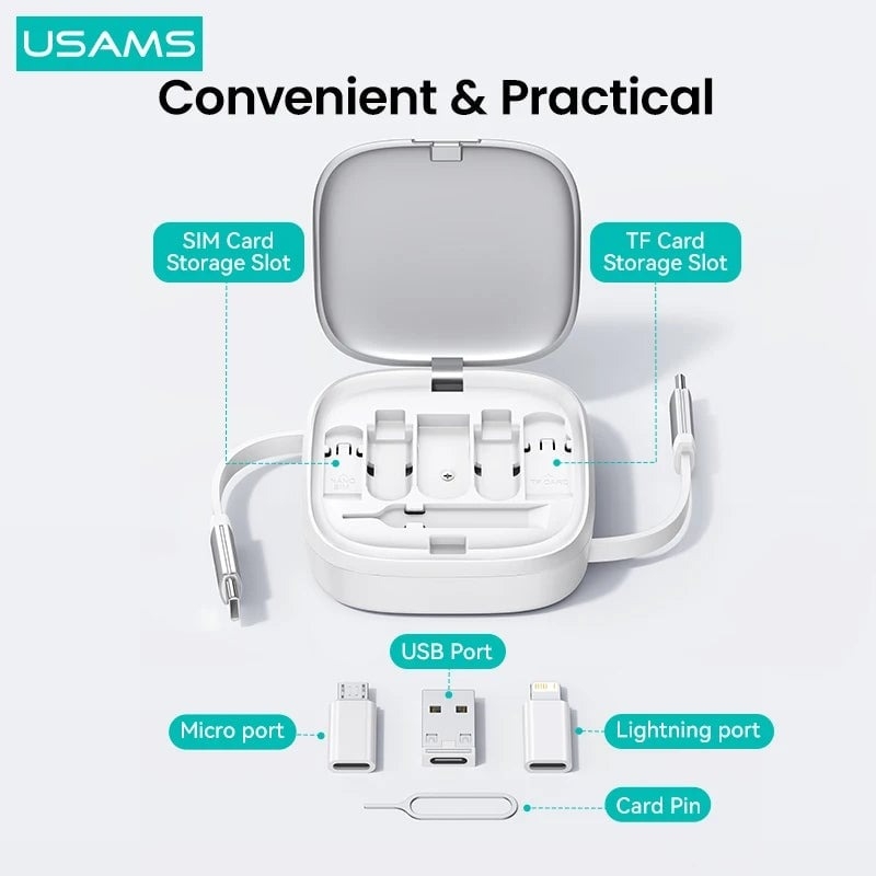 Cáp Sạc Nhanh 60W dây rút USAMS U87 C to C (Kèm hộp đựng đa năng)
