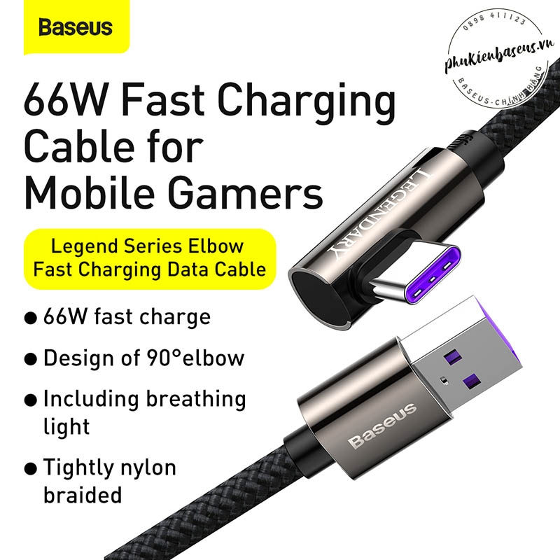 Cáp sạc nhanh 66W USB Type C Legend Series Elbow Fast Charging Data Cable