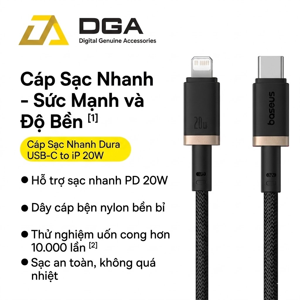 Cáp Sạc Nhanh Baseus Dura Series C to Lightning 20W (480Mbps)