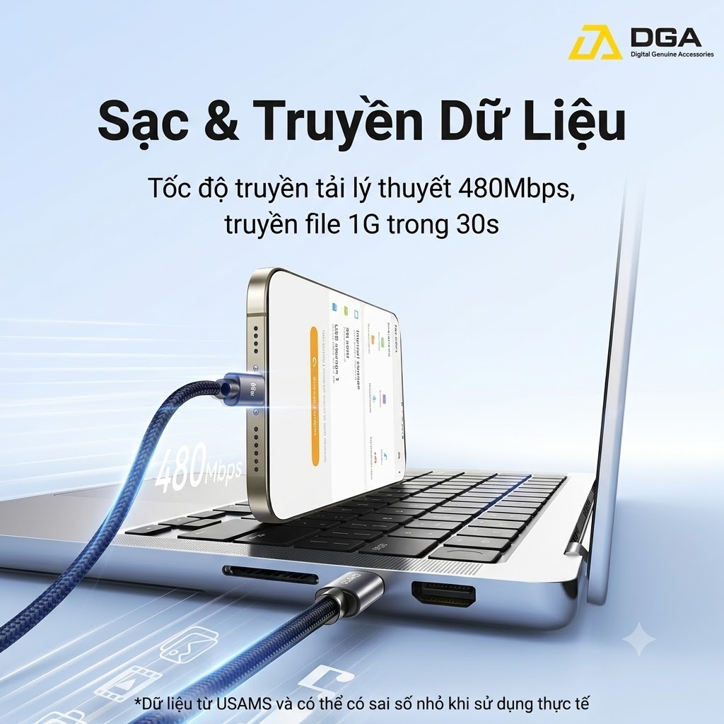 Cáp Sạc Nhanh C to C USAMS SJ769 U91 60W (1.2m, 480Mbps)